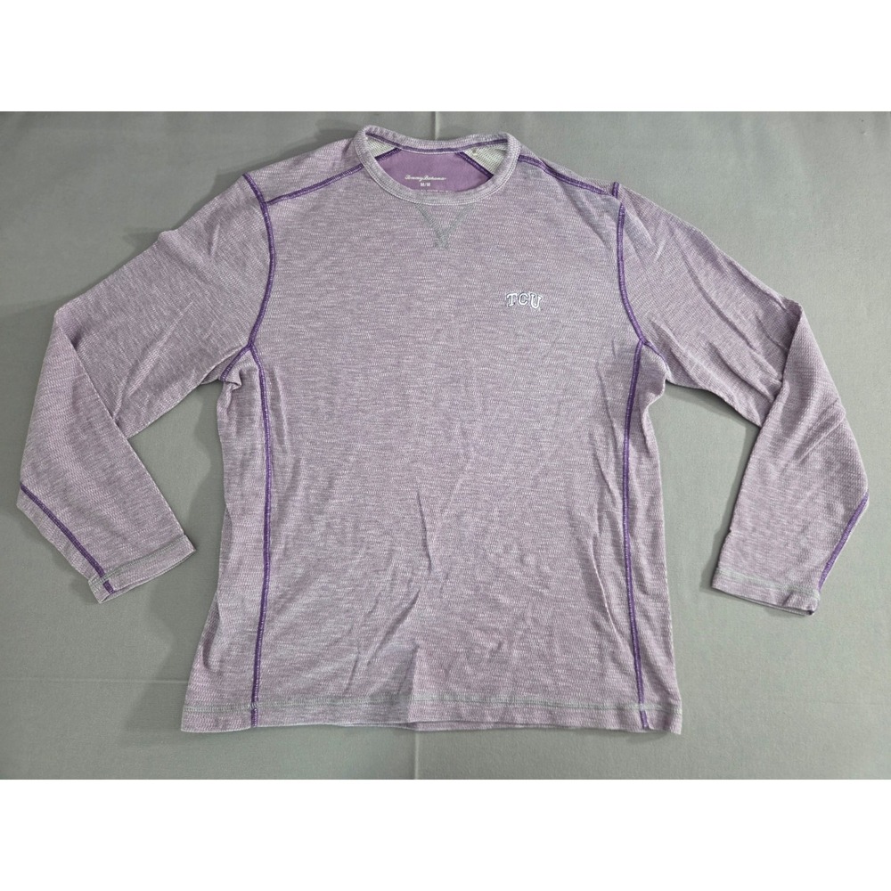 Tommy Bahama Shirt Mens Medium Purple TCU Soft Stretch Long Sleeve Pullover NCAA